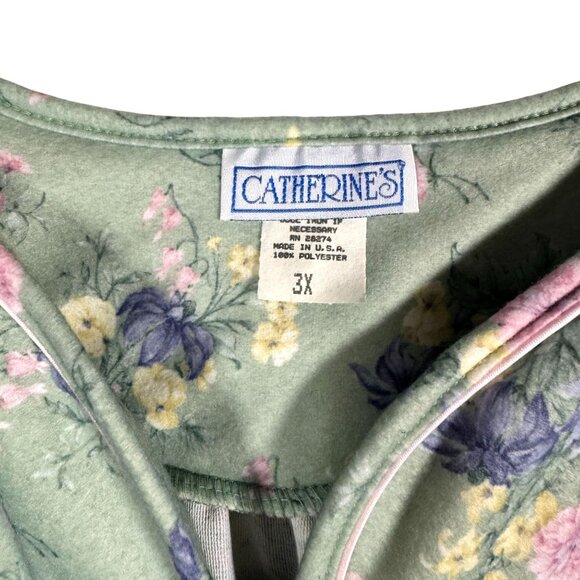 VTG Catherines Womens Green Floral Long Sleeve Button-Front Nightgown SZ 3XL - Picture 6 of 8